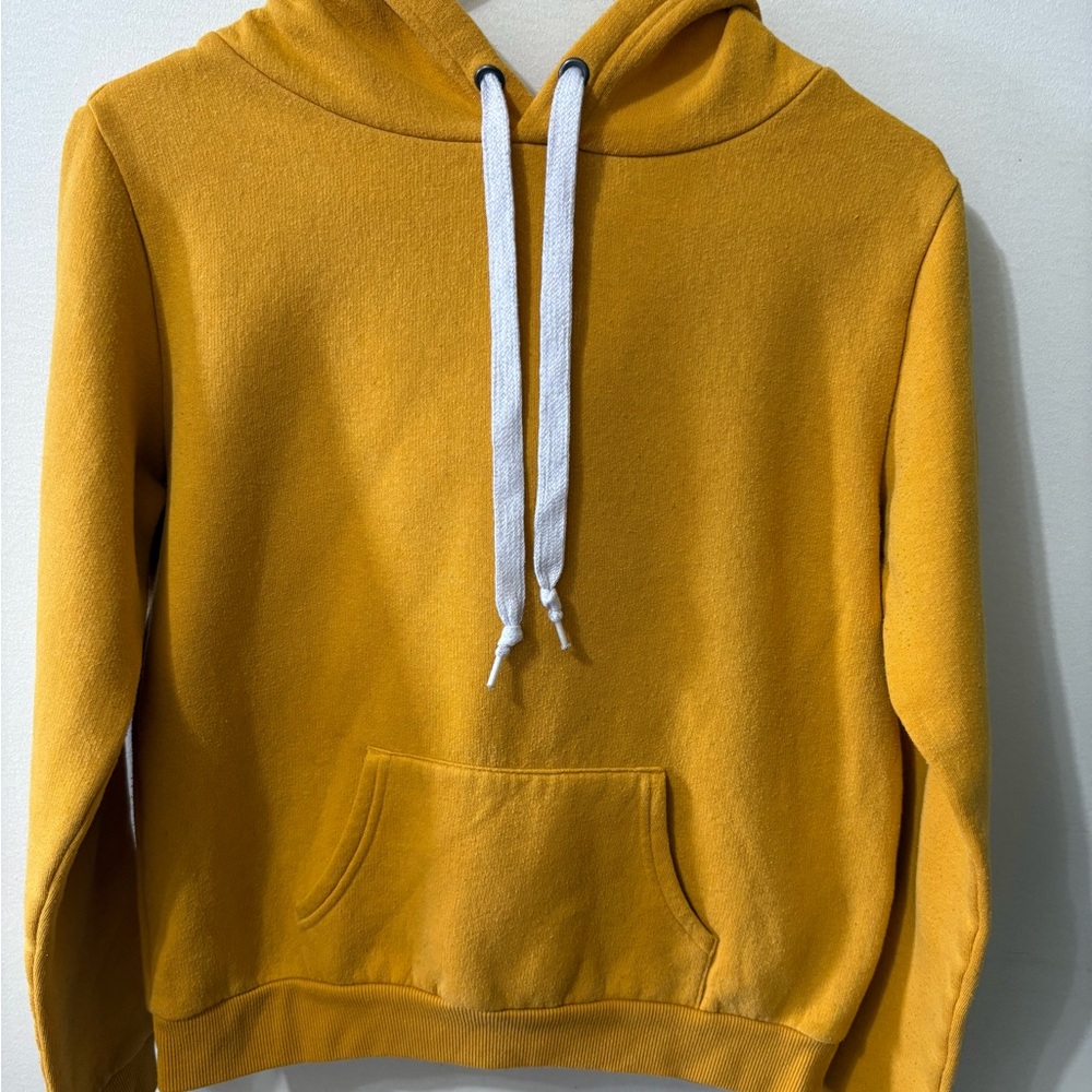 Yellow Hoodie with White Drawstrings
